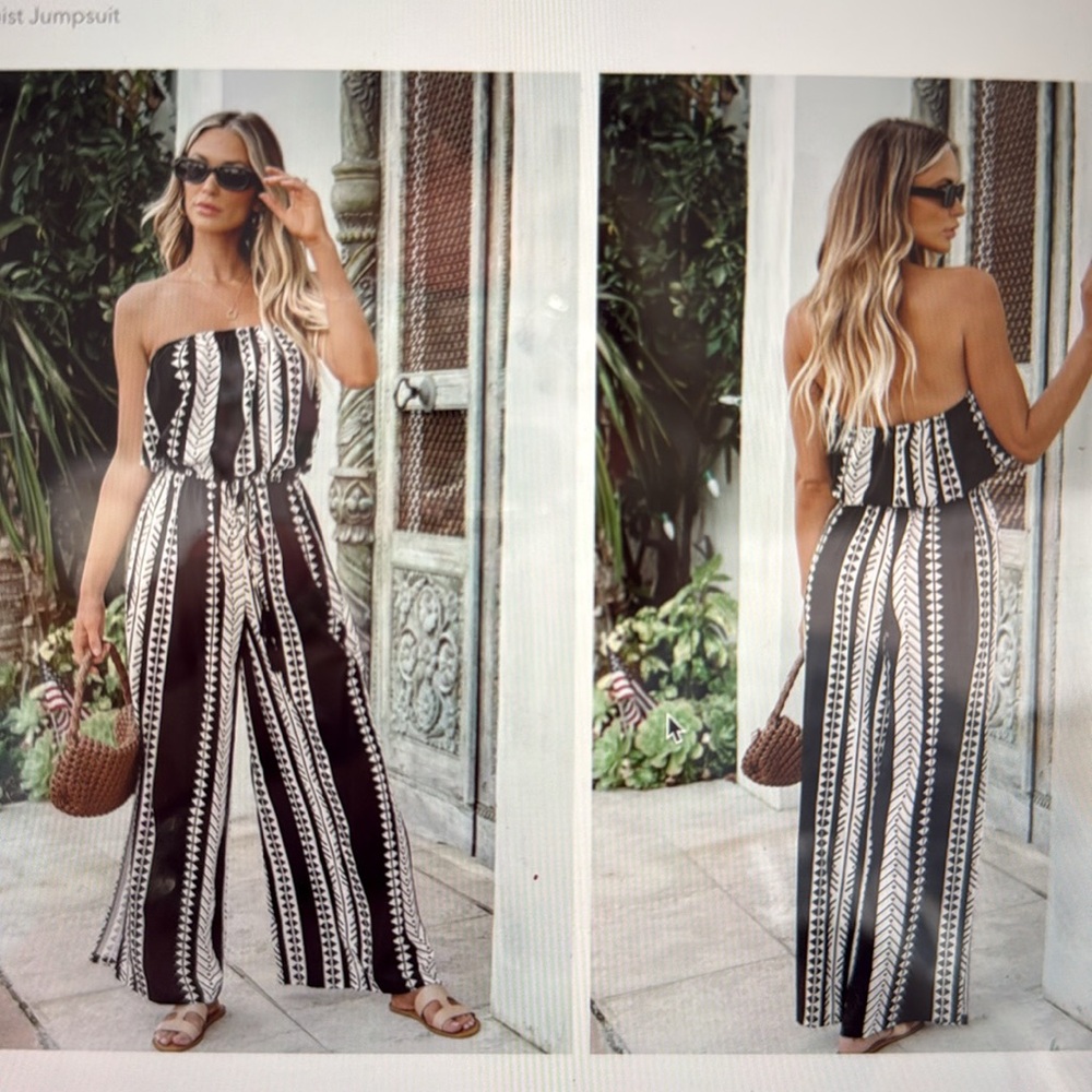 NWT Cupshe Black Strapless Tie Waist Jumpsuit- Size M
